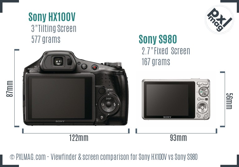 Sony HX100V vs Sony S980 Screen and Viewfinder comparison