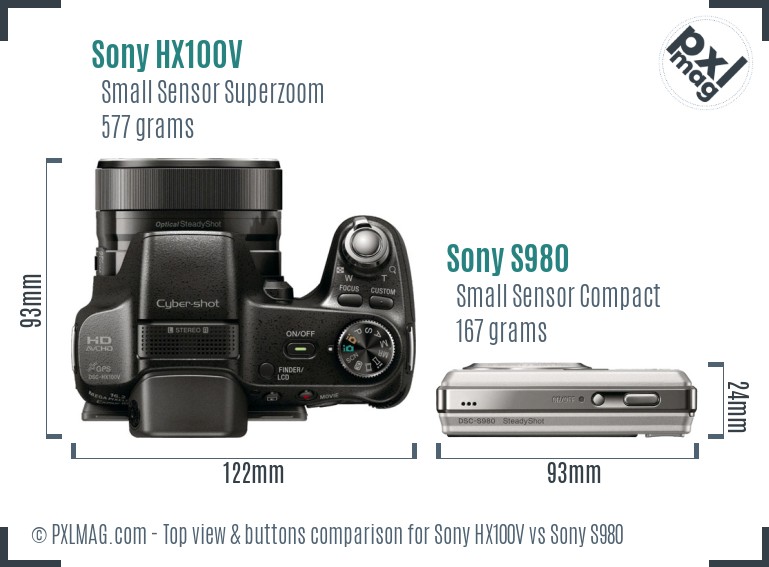 Sony HX100V vs Sony S980 top view buttons comparison