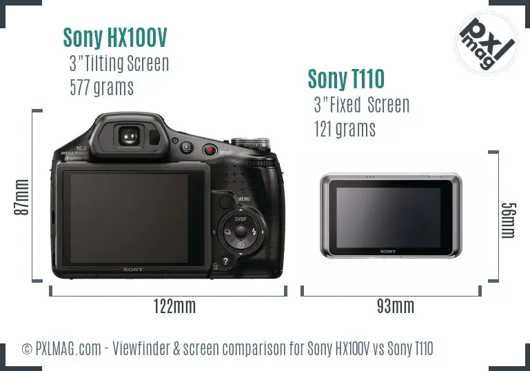 Sony HX100V vs Sony T110 Screen and Viewfinder comparison
