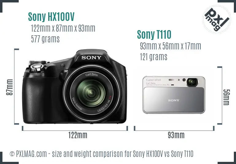 Sony HX100V vs Sony T110 size comparison