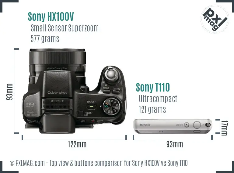 Sony HX100V vs Sony T110 top view buttons comparison