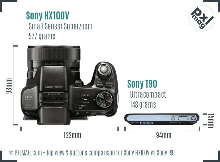 Sony HX100V vs Sony T90 top view buttons comparison