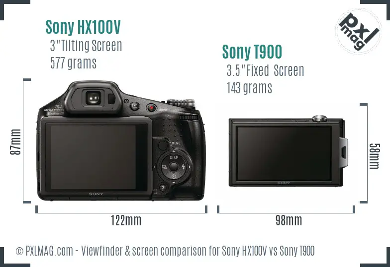 Sony HX100V vs Sony T900 Screen and Viewfinder comparison