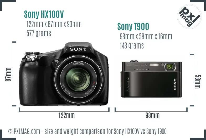 Sony HX100V vs Sony T900 size comparison