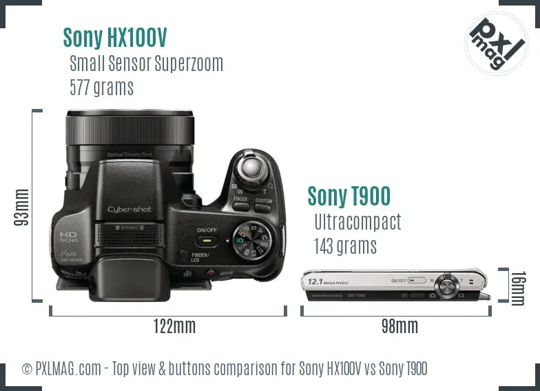 Sony HX100V vs Sony T900 top view buttons comparison
