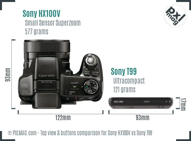 Sony HX100V vs Sony T99 top view buttons comparison