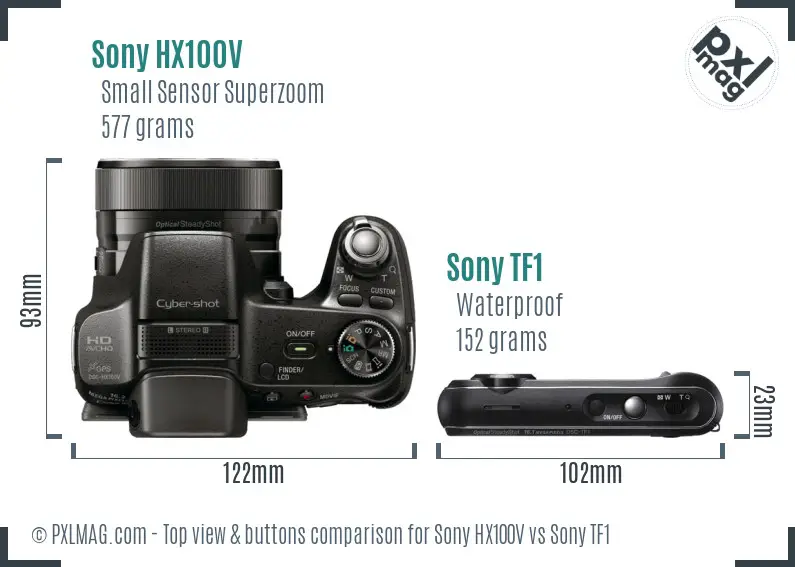Sony HX100V vs Sony TF1 top view buttons comparison