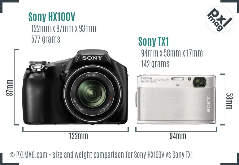 Sony HX100V vs Sony TX1 size comparison