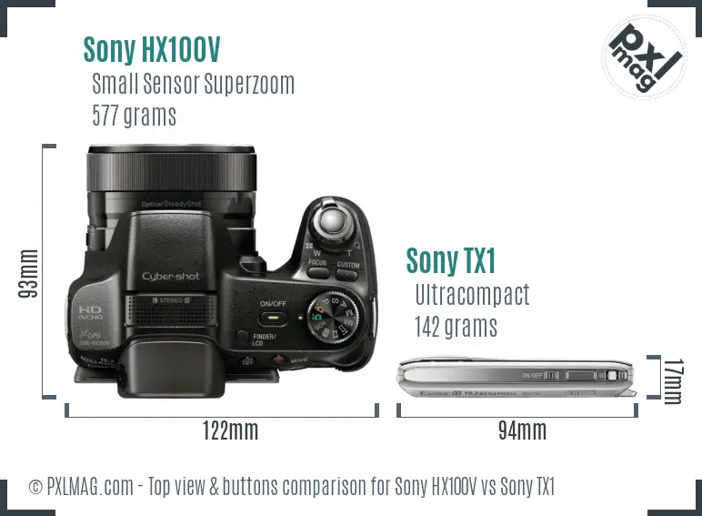 Sony HX100V vs Sony TX1 top view buttons comparison