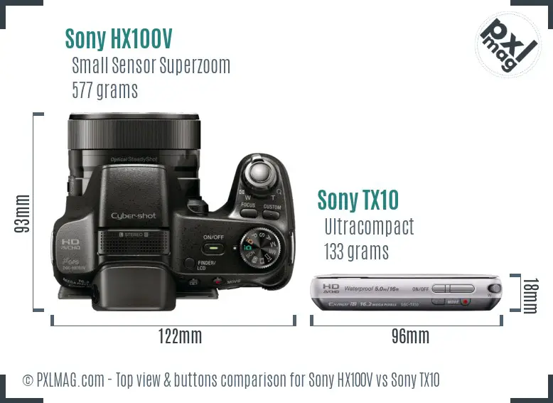 Sony HX100V vs Sony TX10 top view buttons comparison