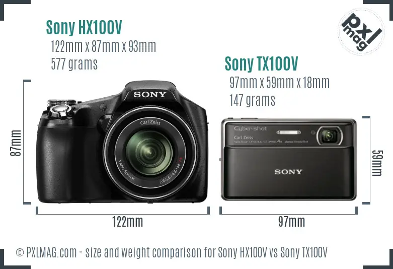 Sony HX100V vs Sony TX100V size comparison