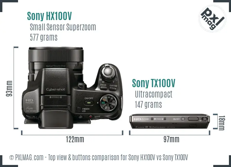 Sony HX100V vs Sony TX100V top view buttons comparison