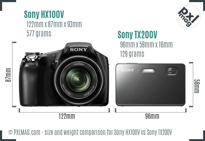 Sony HX100V vs Sony TX200V size comparison