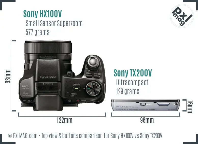 Sony HX100V vs Sony TX200V top view buttons comparison