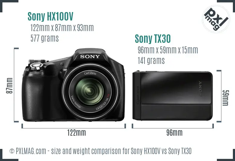 Sony HX100V vs Sony TX30 size comparison