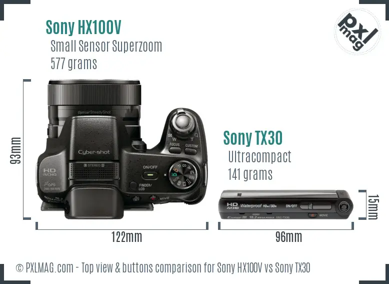 Sony HX100V vs Sony TX30 top view buttons comparison