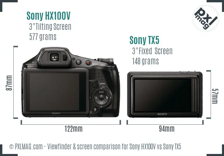 Sony HX100V vs Sony TX5 Screen and Viewfinder comparison