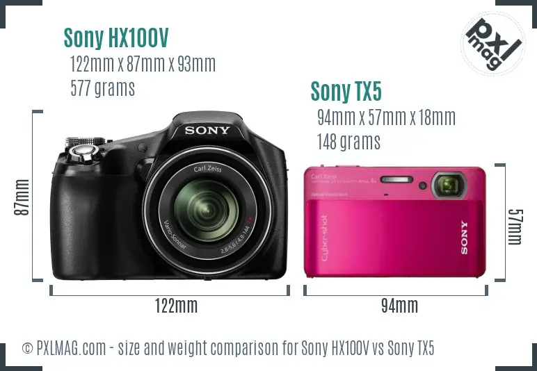 Sony HX100V vs Sony TX5 size comparison