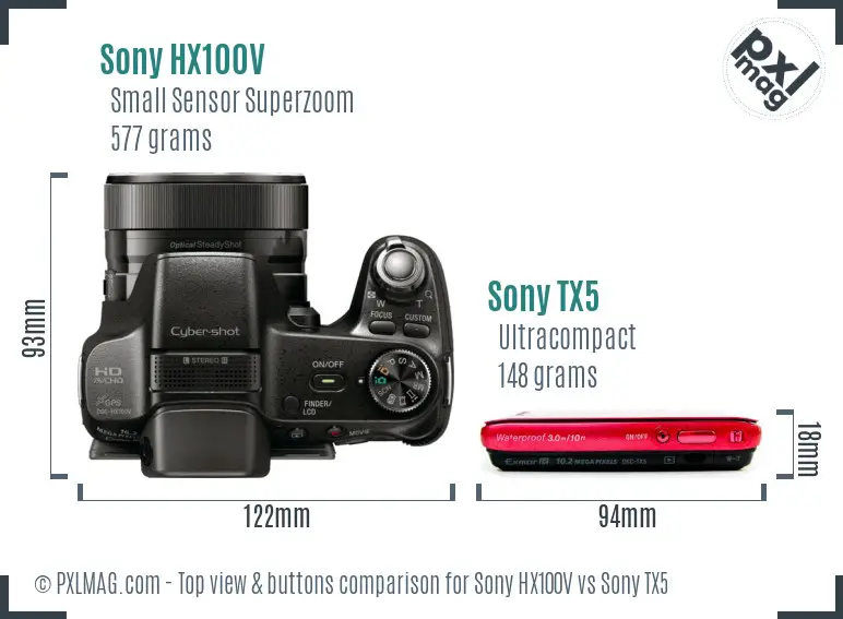 Sony HX100V vs Sony TX5 top view buttons comparison