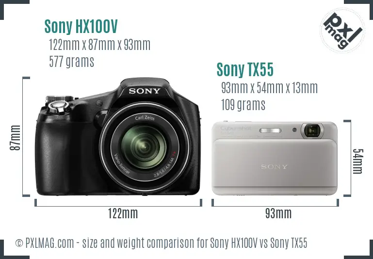 Sony HX100V vs Sony TX55 size comparison