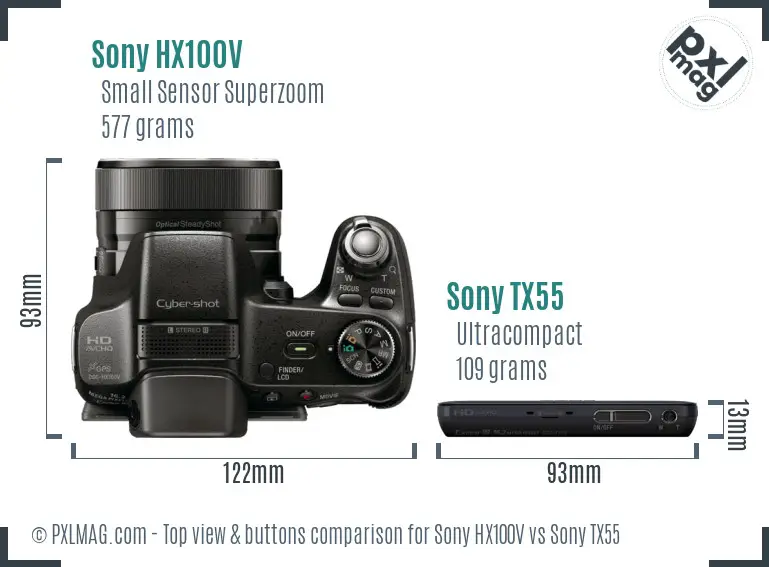 Sony HX100V vs Sony TX55 top view buttons comparison