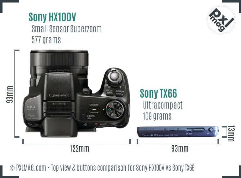 Sony HX100V vs Sony TX66 top view buttons comparison