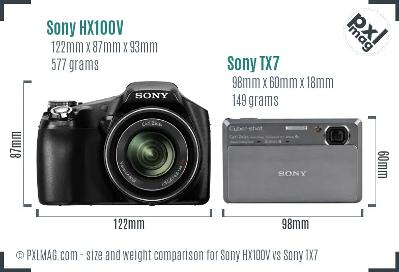 Sony HX100V vs Sony TX7 size comparison