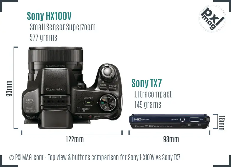 Sony HX100V vs Sony TX7 top view buttons comparison
