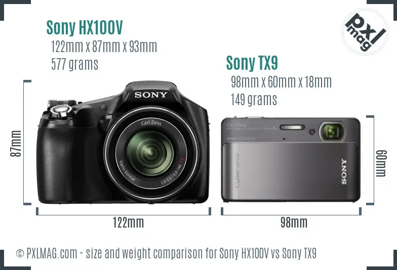 Sony HX100V vs Sony TX9 size comparison