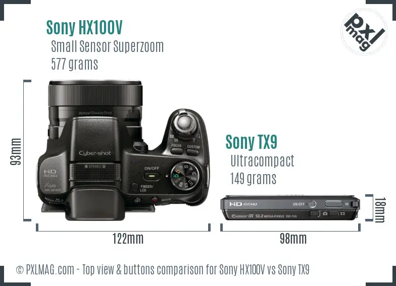 Sony HX100V vs Sony TX9 top view buttons comparison