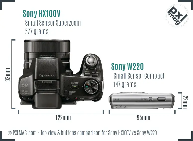 Sony HX100V vs Sony W220 top view buttons comparison
