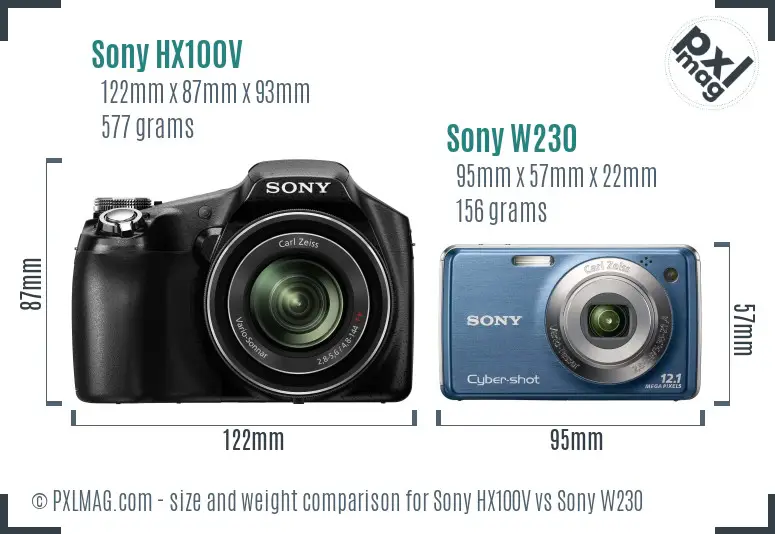 Sony HX100V vs Sony W230 size comparison