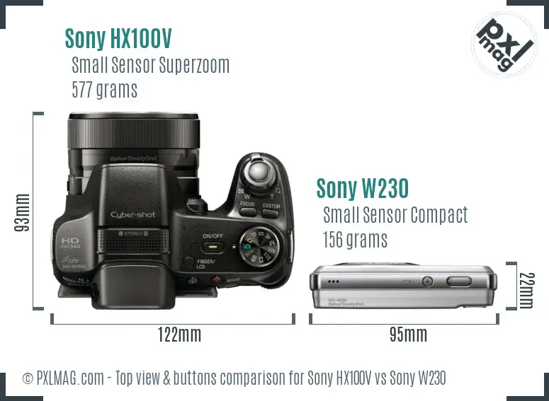 Sony HX100V vs Sony W230 top view buttons comparison