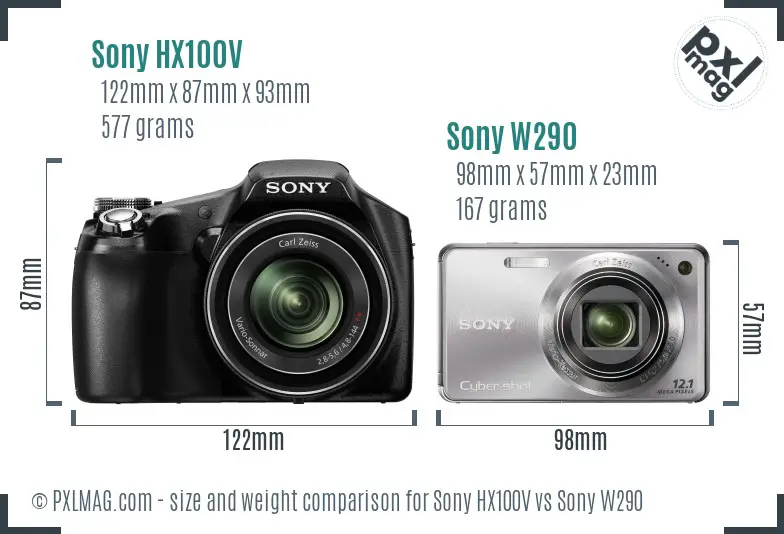 Sony HX100V vs Sony W290 size comparison