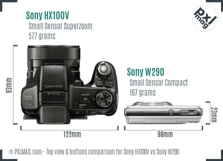 Sony HX100V vs Sony W290 top view buttons comparison