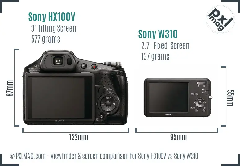 Sony HX100V vs Sony W310 Screen and Viewfinder comparison