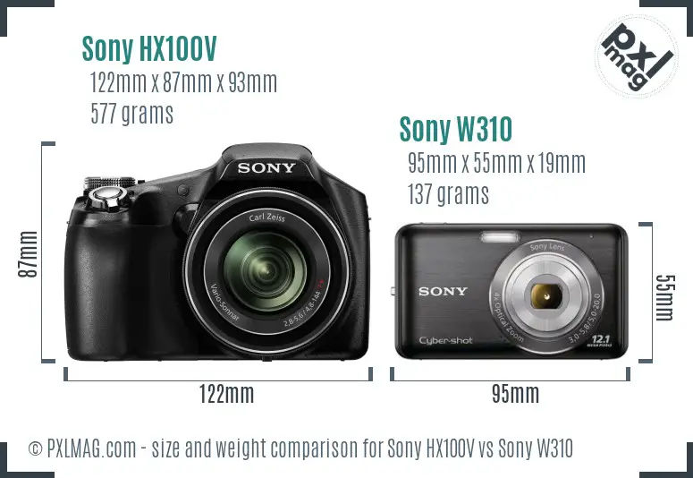 Sony HX100V vs Sony W310 size comparison