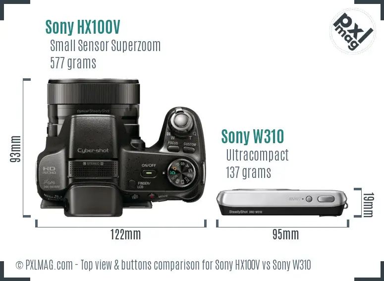 Sony HX100V vs Sony W310 top view buttons comparison