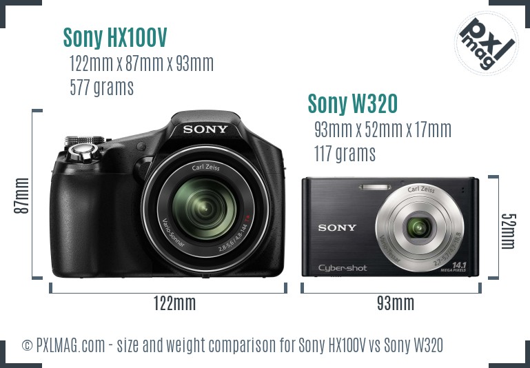 Sony HX100V vs Sony W320 size comparison