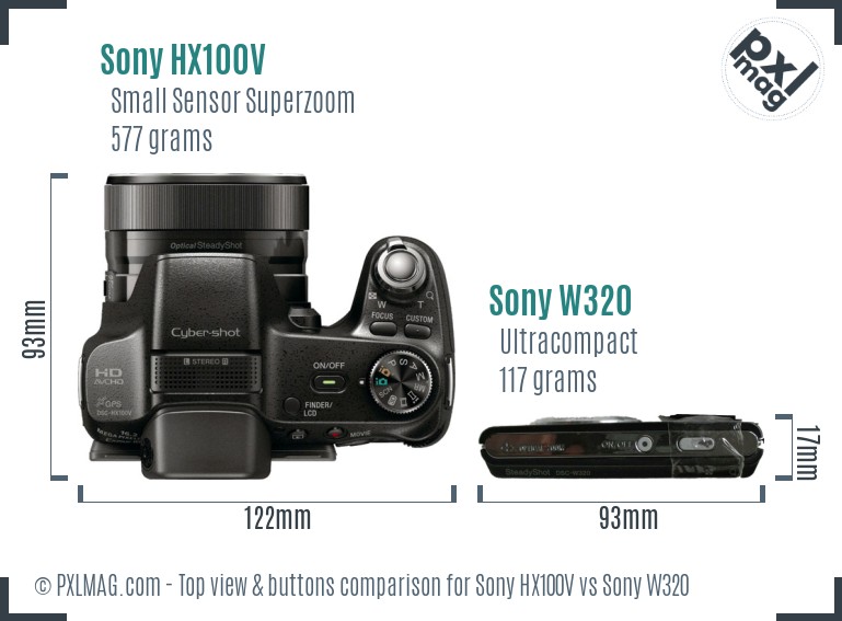 Sony HX100V vs Sony W320 top view buttons comparison