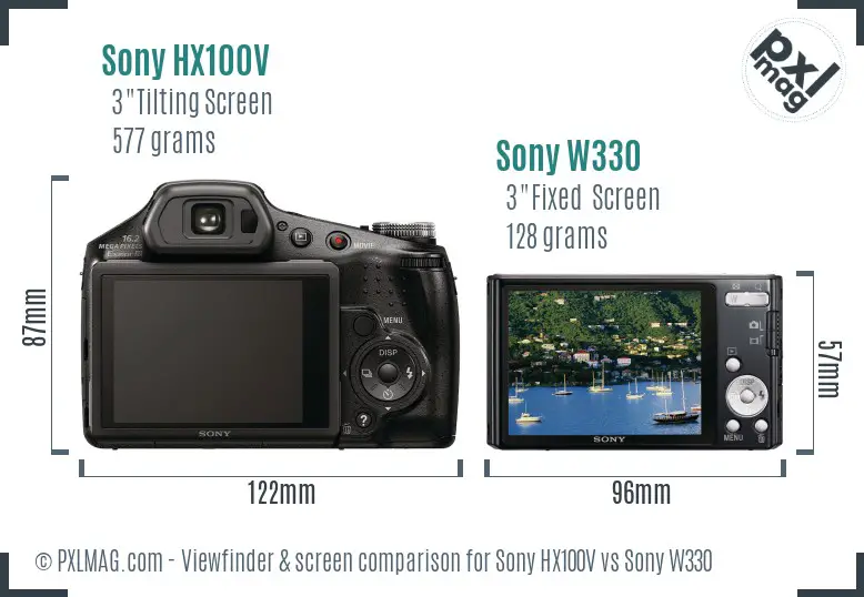 Sony HX100V vs Sony W330 Screen and Viewfinder comparison