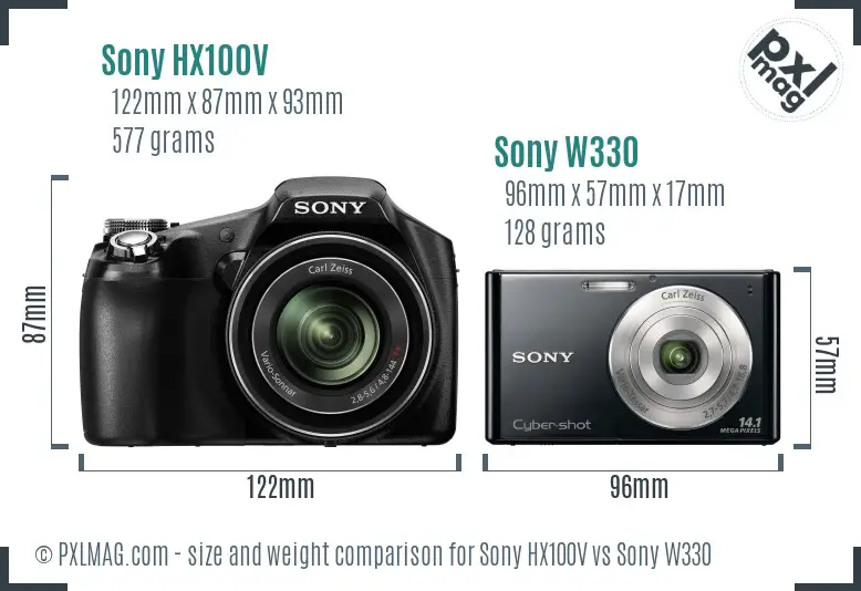 Sony HX100V vs Sony W330 size comparison