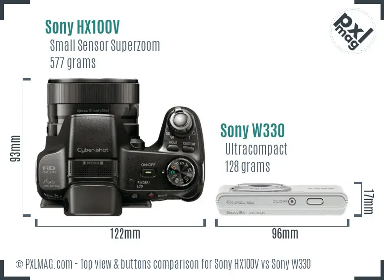 Sony HX100V vs Sony W330 top view buttons comparison