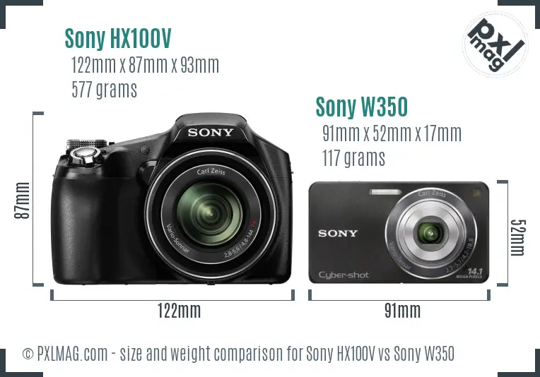 Sony HX100V vs Sony W350 size comparison