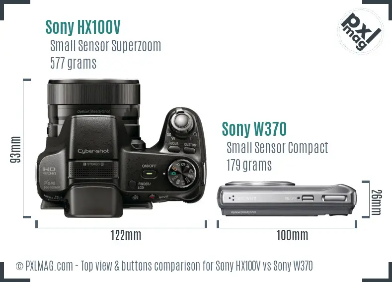 Sony HX100V vs Sony W370 top view buttons comparison