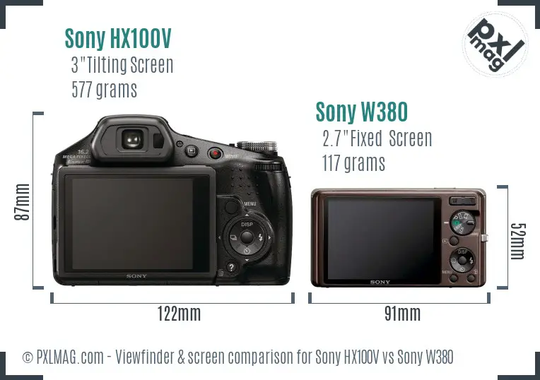 Sony HX100V vs Sony W380 Screen and Viewfinder comparison