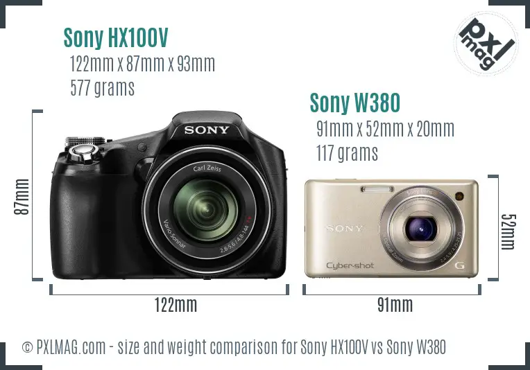 Sony HX100V vs Sony W380 size comparison