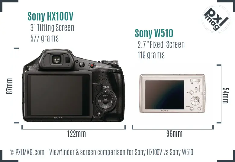 Sony HX100V vs Sony W510 Screen and Viewfinder comparison