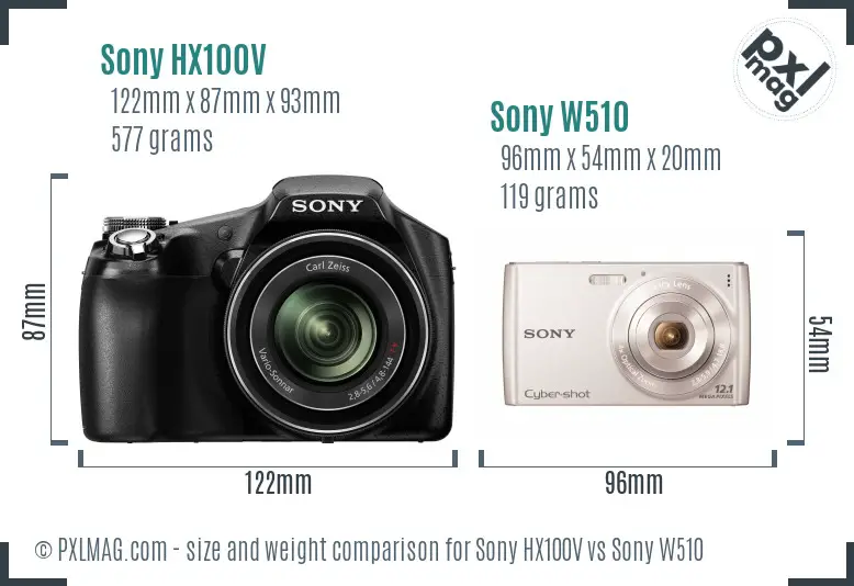 Sony HX100V vs Sony W510 size comparison