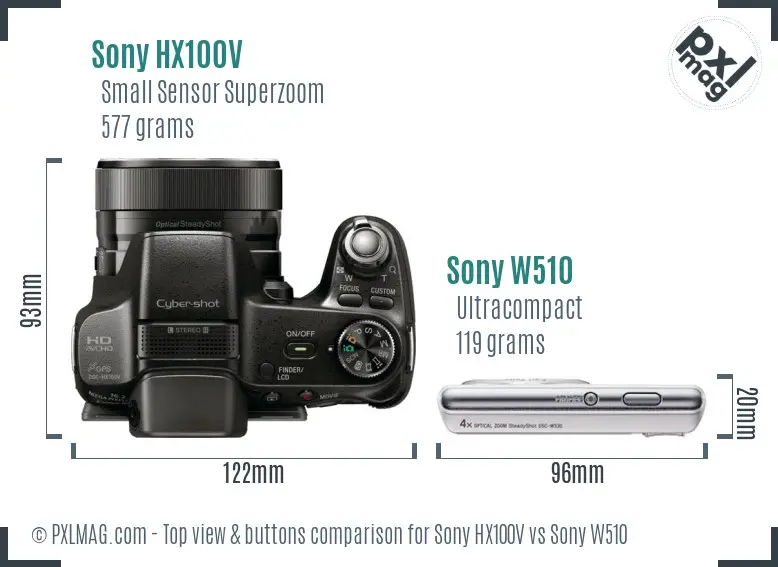 Sony HX100V vs Sony W510 top view buttons comparison